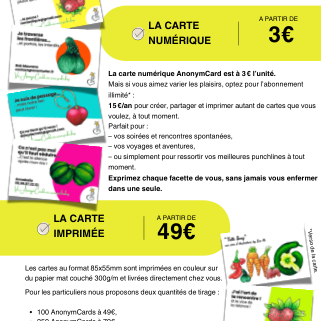 Tableau récapitulatif des tarifs AnonymCard.